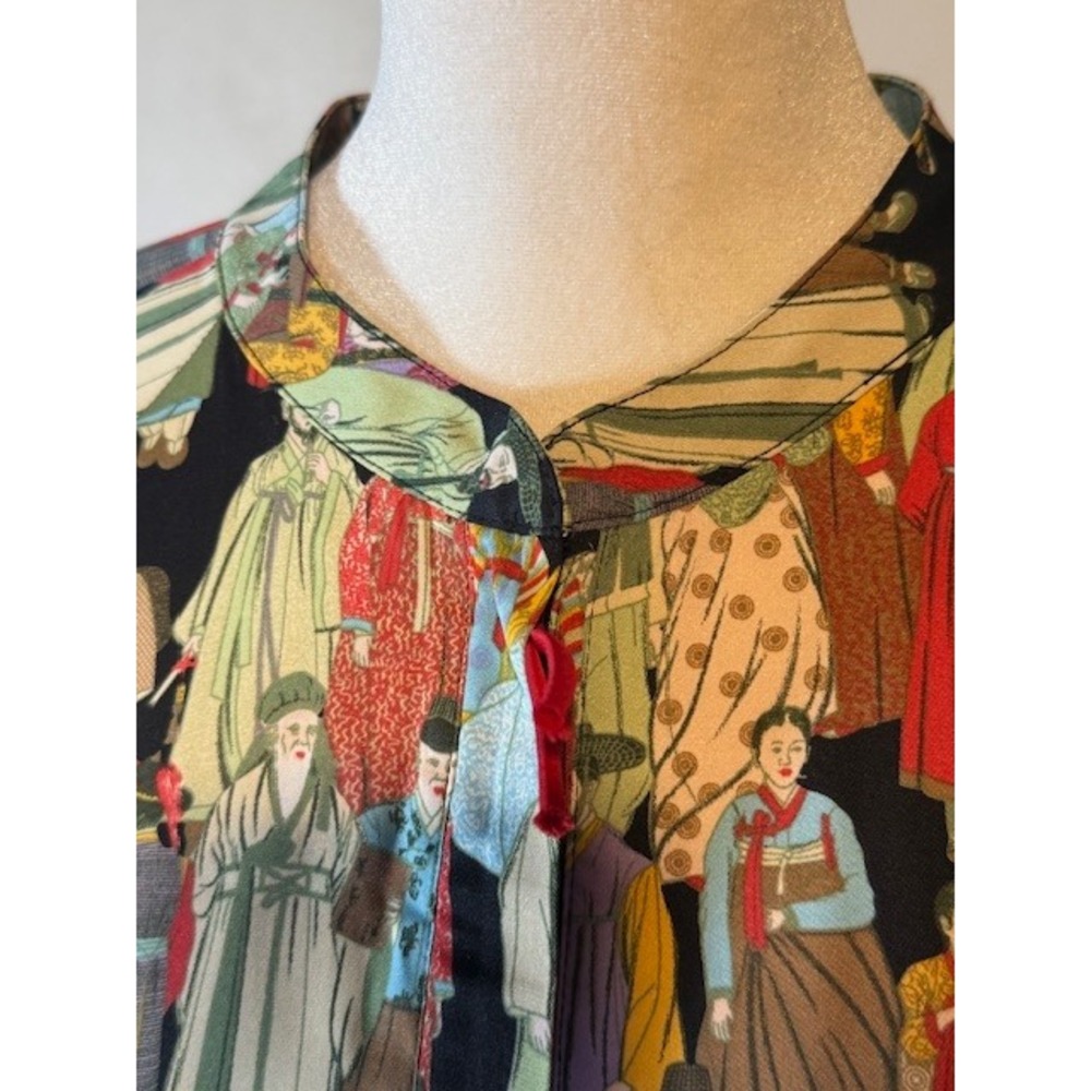 NWT Natori Dynasty Zip Caftan M‎ Korean Hanbok Print Luxury Robe $160 Retail - Picture 2 of 10